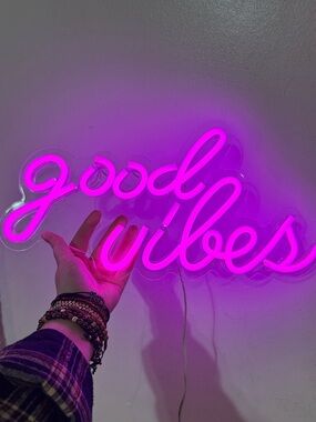 Neon Pink Good Vibes Wall Sign